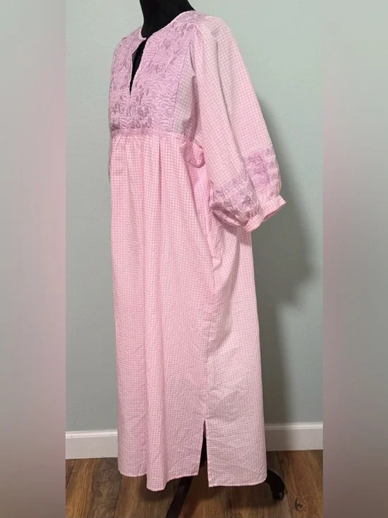 J. MARIE Puff Sleeve Gingham Embroidered Maxi Dress - Large - Picture 4 of 6